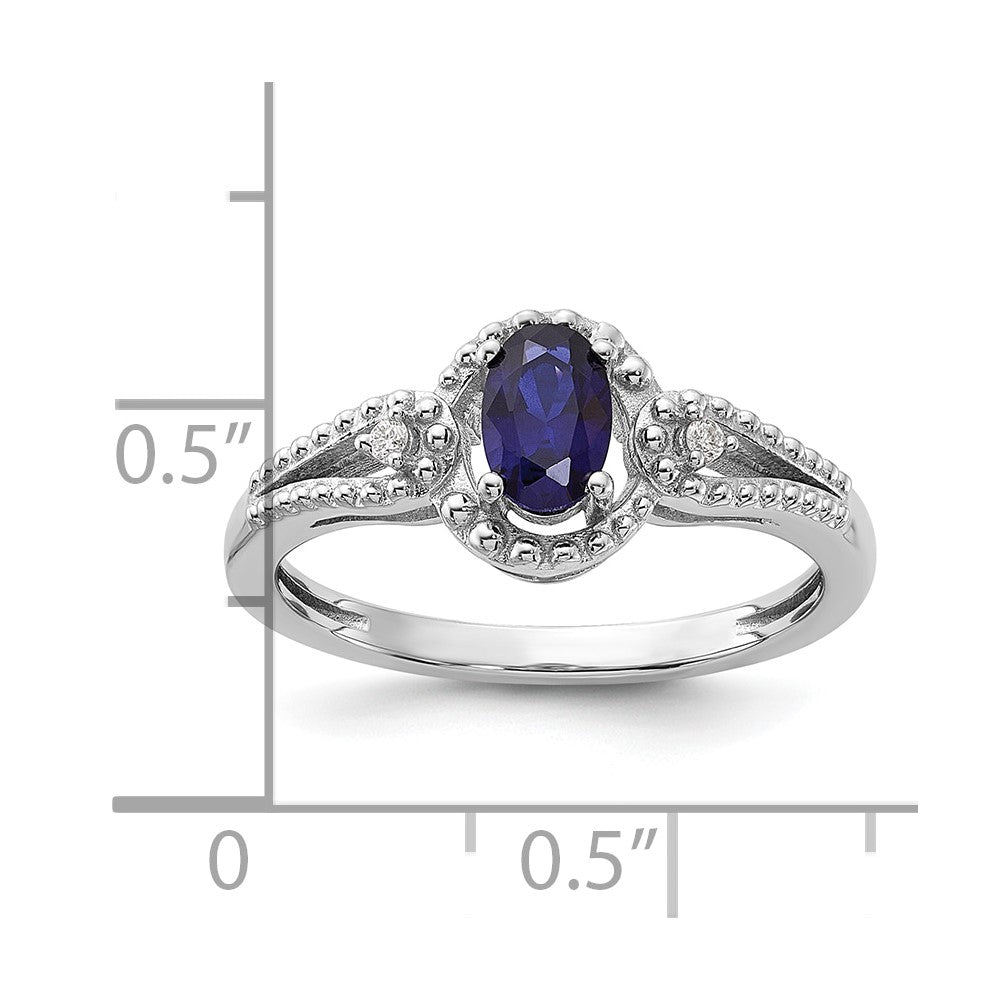 Sterling Silver Rhodium-plated Created Sapphire & Diam. Ring