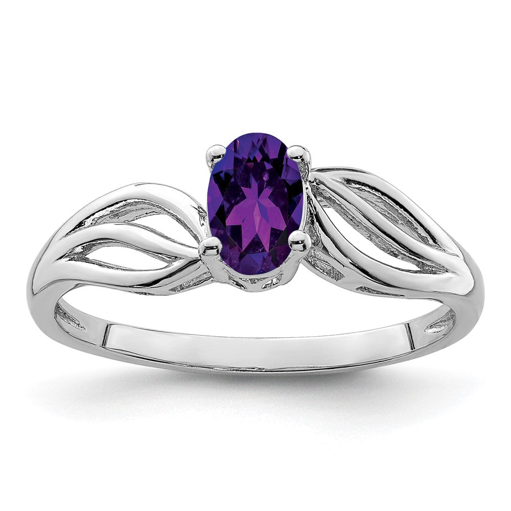 Sterling Silver Rhodium-plated Amethyst Ring