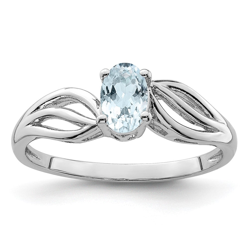Sterling Silver Rhodium-plated Aquamarine Ring