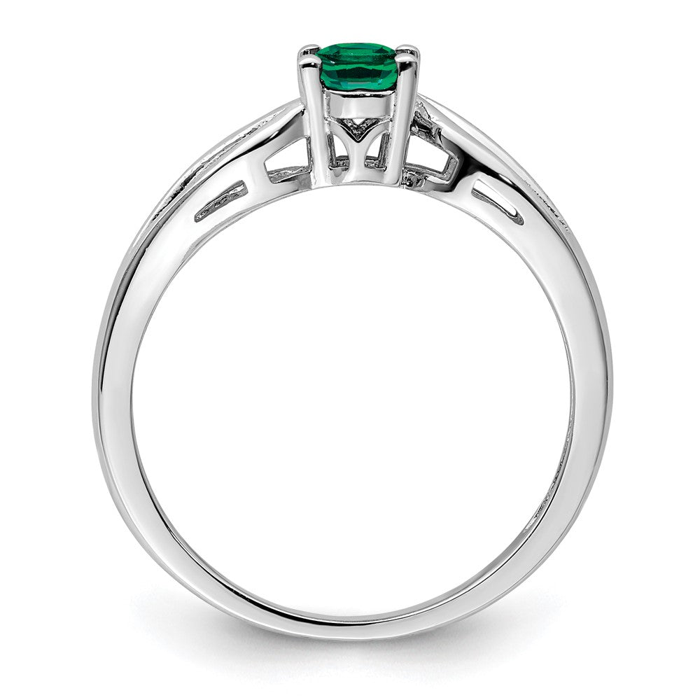 Sterling Silver Rhodium-plated Created Emerald Ring