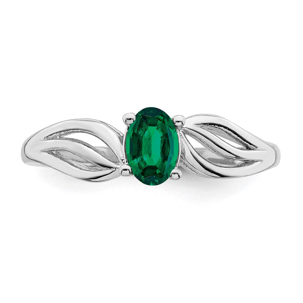 Sterling Silver Rhodium-plated Created Emerald Ring