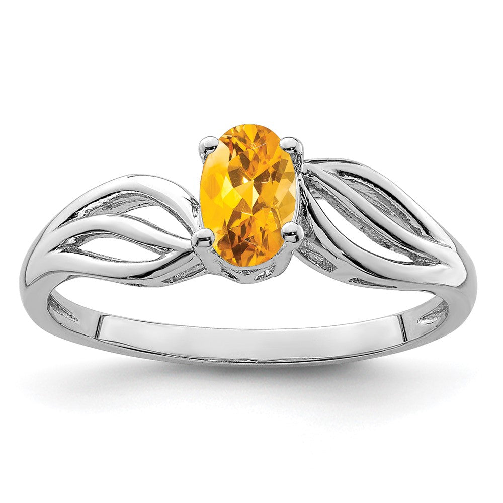 Sterling Silver Rhodium-plated Citrine Ring