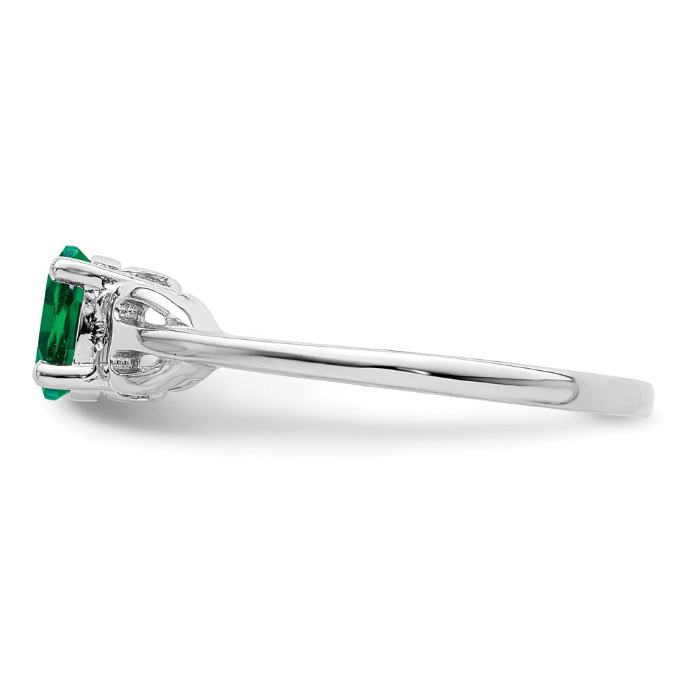 Sterling Silver Rhodium-plated Created Emerald Ring