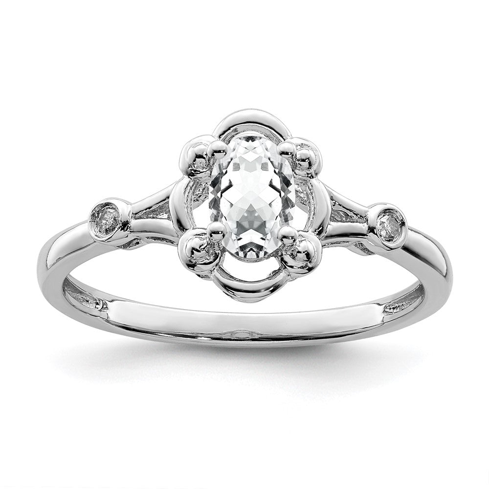 Sterling Silver Rhodium-plated White Topaz & Diam. Ring