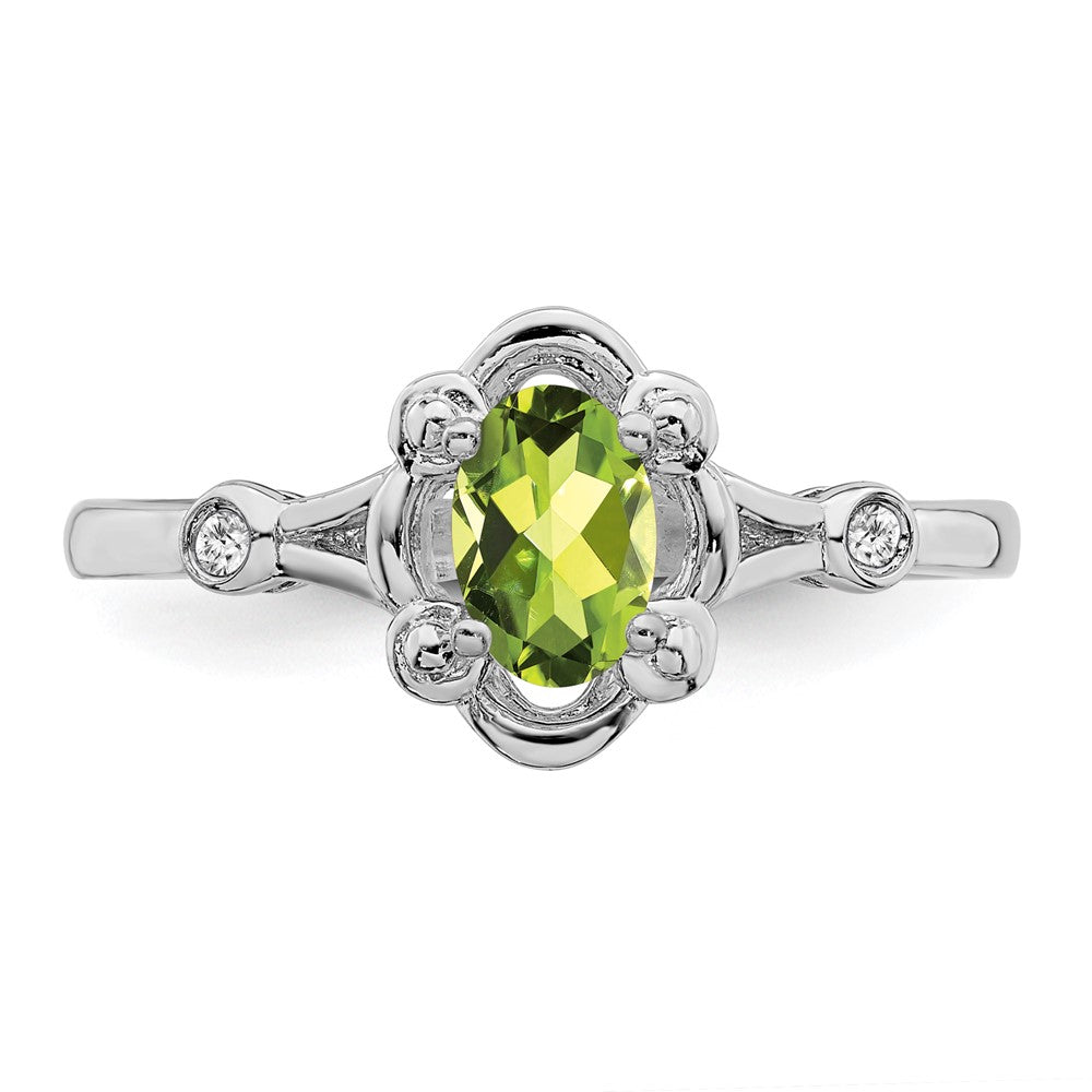 Sterling Silver Rhodium-plated Peridot & Diam. Ring