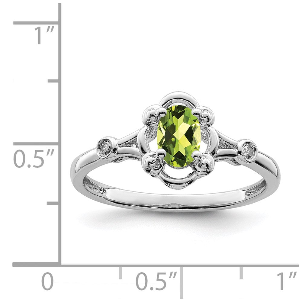 Sterling Silver Rhodium-plated Peridot & Diam. Ring