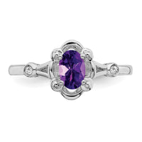 Sterling Silver Rhodium-plated Amethyst & Diam. Ring