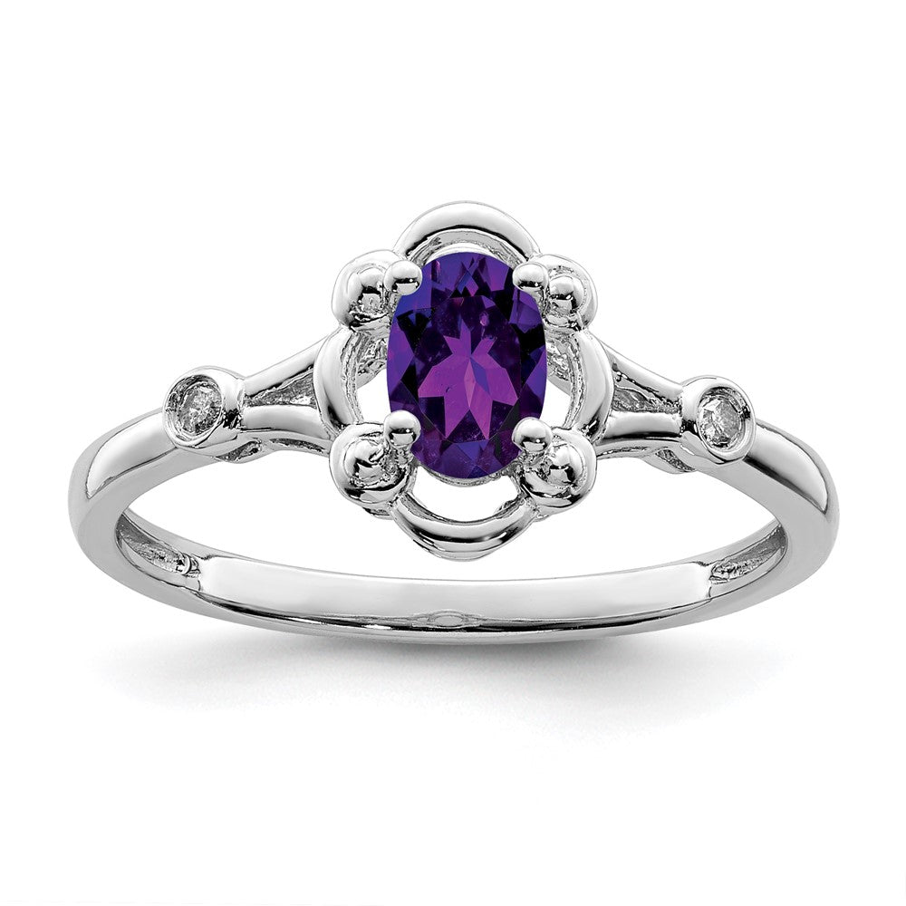 Sterling Silver Rhodium-plated Amethyst & Diam. Ring