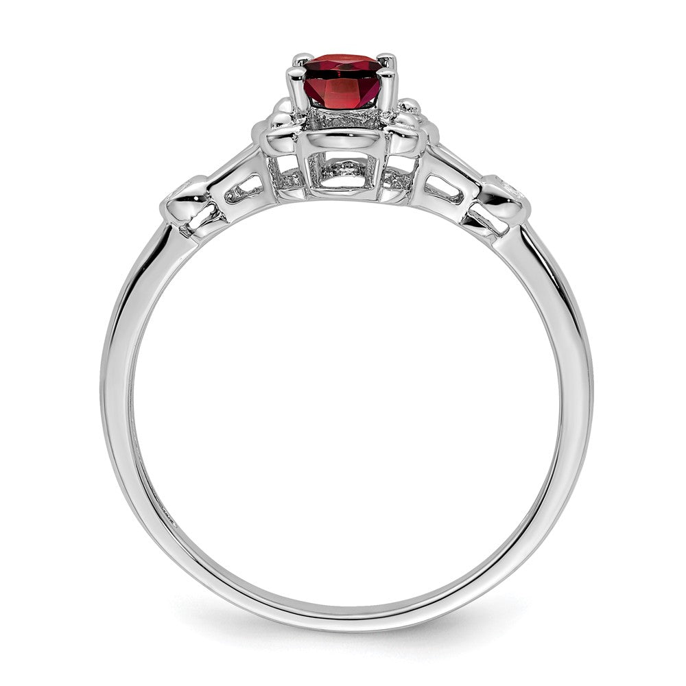 Sterling Silver Rhodium-plated Garnet & Diam. Ring
