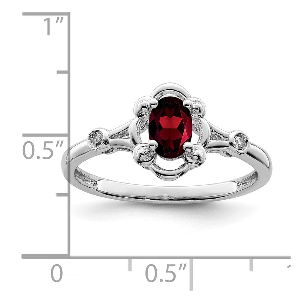 Sterling Silver Rhodium-plated Garnet & Diam. Ring