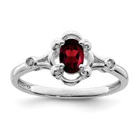 Sterling Silver Rhodium-plated Garnet & Diam. Ring