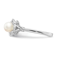 Sterling Silver Rhodium-plated FW Cultured Pearl & Diam. Ring