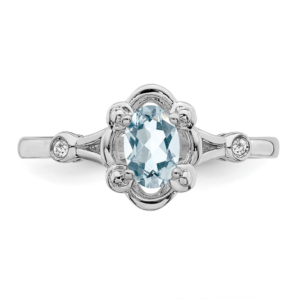 Sterling Silver Rhodium-plated Aquamarine & Diam. Ring