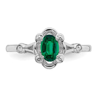Sterling Silver Rhodium-plated Created Emerald & Diam. Ring