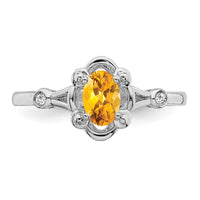 Sterling Silver Rhodium-plated Citrine & Diam. Ring