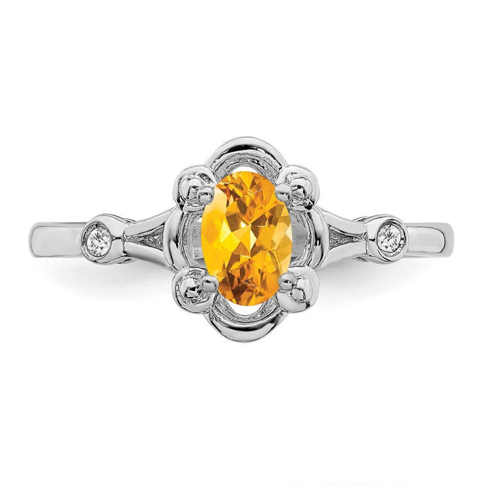 Sterling Silver Rhodium-plated Citrine & Diam. Ring