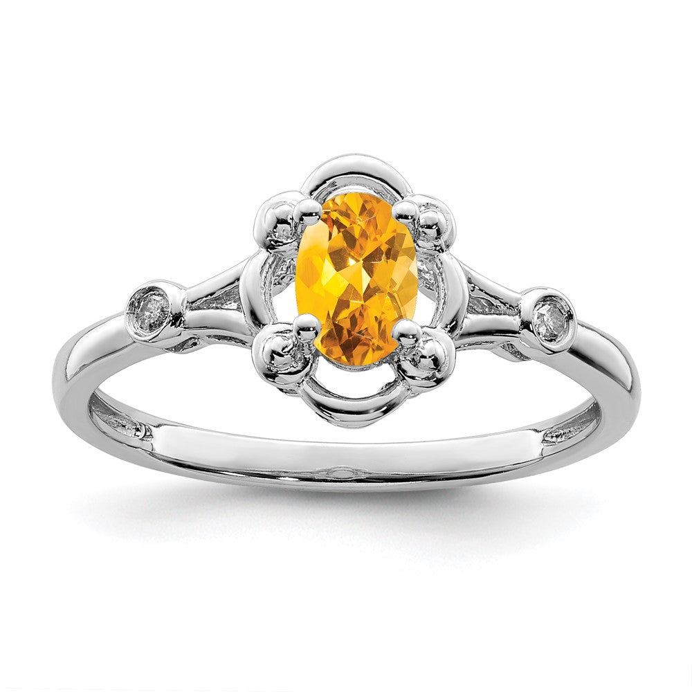 Sterling Silver Rhodium-plated Citrine & Diam. Ring