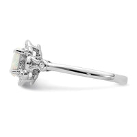 Sterling Silver Rhodium-plated Created Opal & Diam. Ring