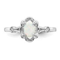 Sterling Silver Rhodium-plated Created Opal & Diam. Ring