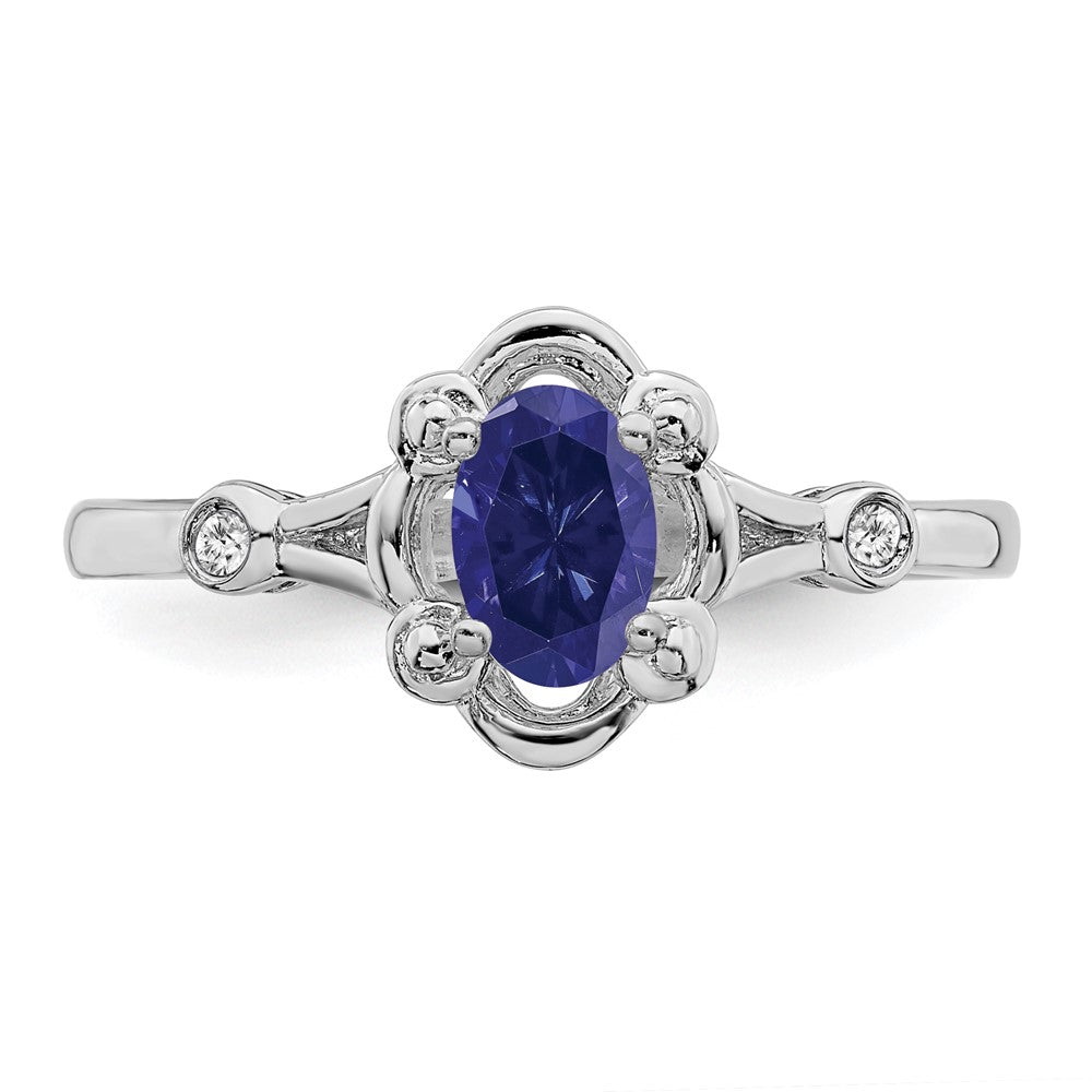 Sterling Silver Rhodium-plated Created Sapphire & Diam. Ring