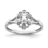 Sterling Silver Rhodium-plated White Topaz & Diam. Ring