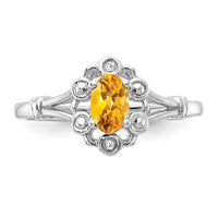 Sterling Silver Rhodium-plated Citrine & Diam. Ring