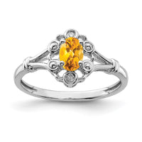 Sterling Silver Rhodium-plated Citrine & Diam. Ring