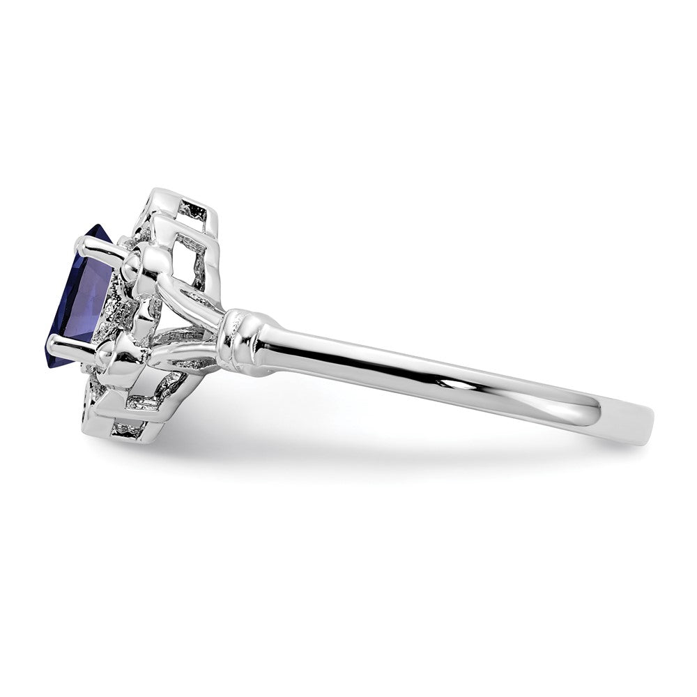 Sterling Silver Rhodium-plated Created Sapphire & Diam. Ring