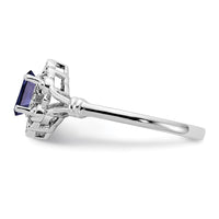 Sterling Silver Rhodium-plated Created Sapphire & Diam. Ring