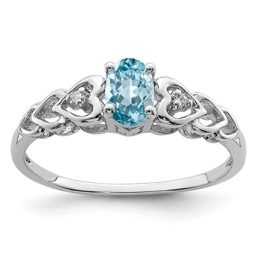 Sterling Silver Rhodium-plated Swiss Blue Topaz & Diam. Ring