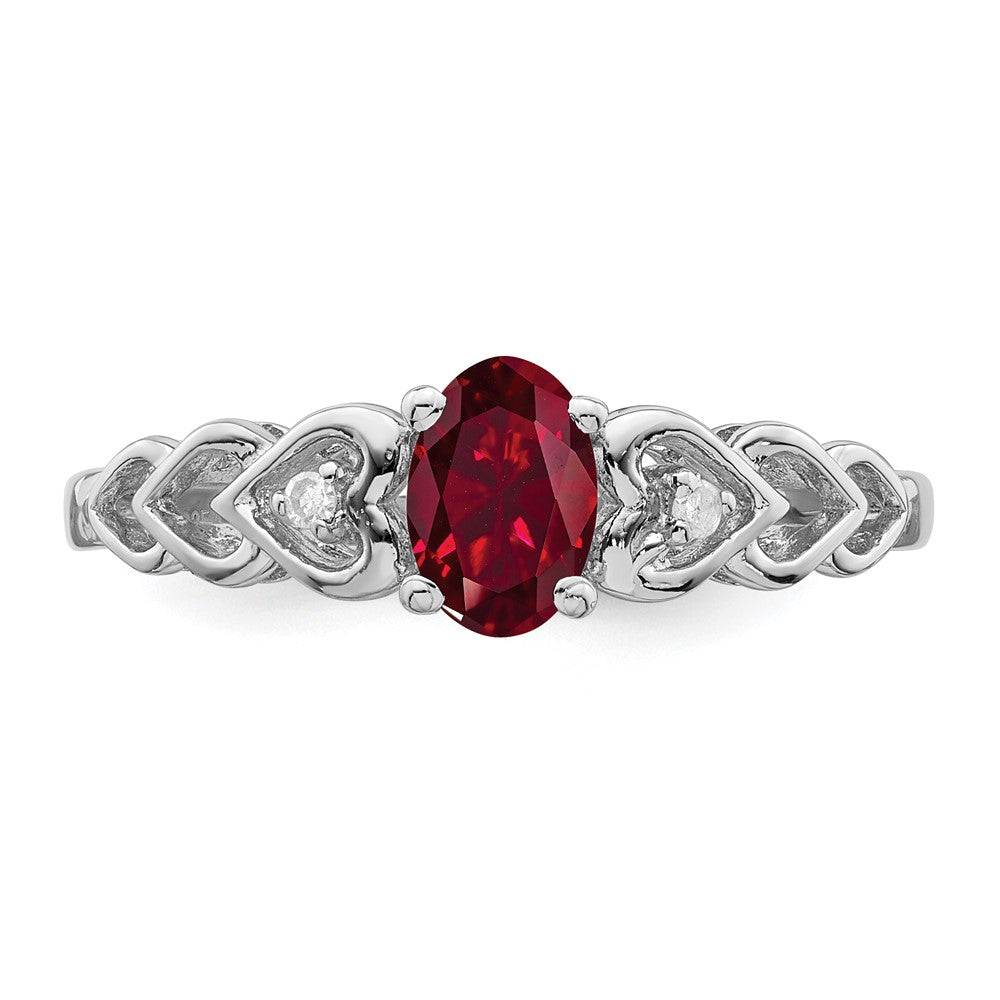 Sterling Silver Rhodium-plated Created Ruby & Diam. Ring