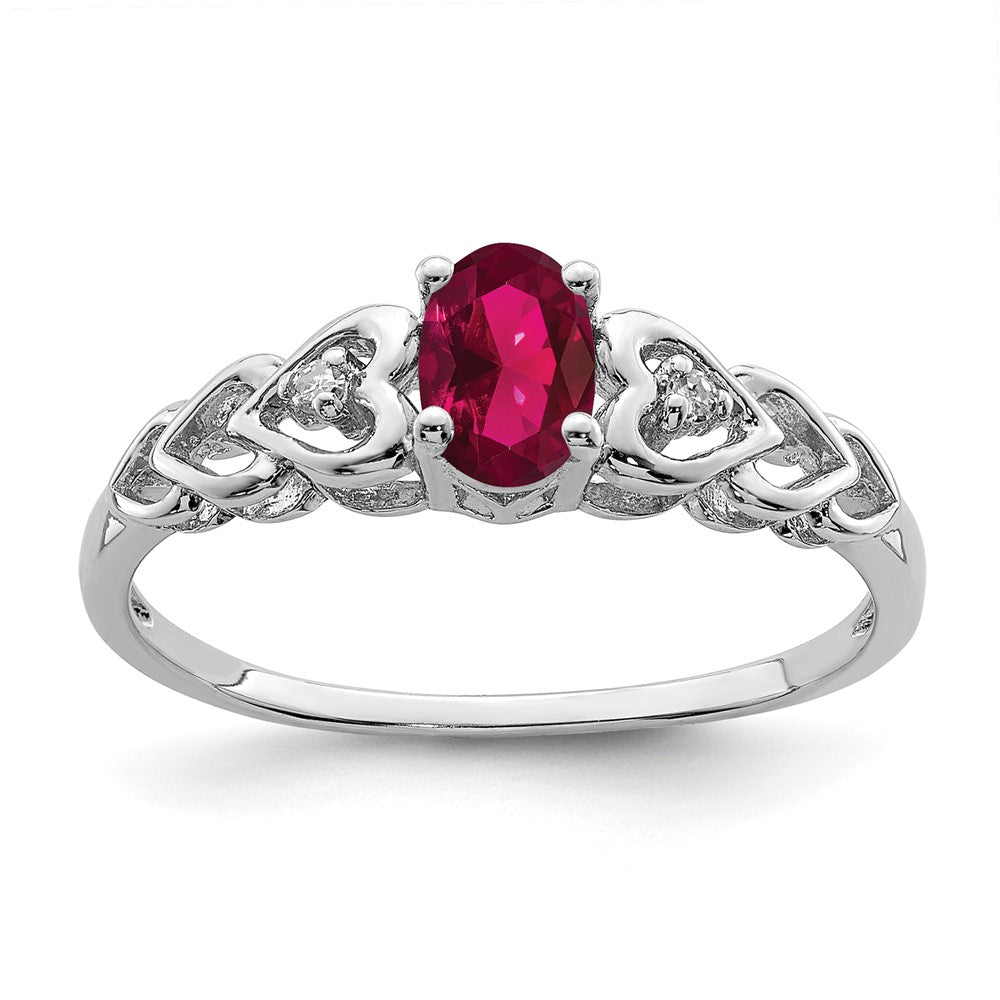 Sterling Silver Rhodium-plated Created Ruby & Diam. Ring