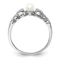 Sterling Silver Rhodium-plated FW Cultured Pearl & Diam. Ring