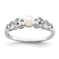 Sterling Silver Rhodium-plated FW Cultured Pearl & Diam. Ring