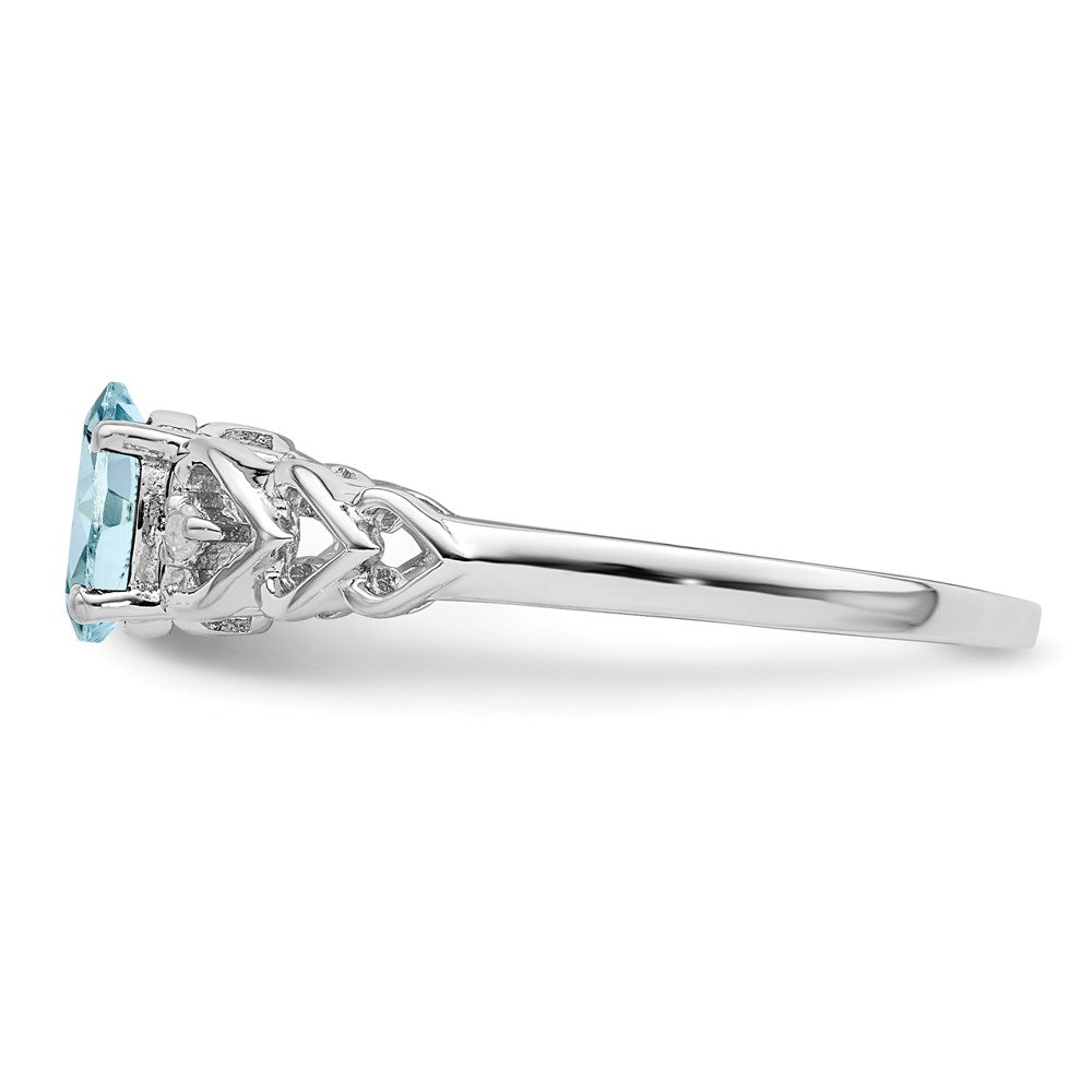 Sterling Silver Rhodium-plated Aquamarine & Diam. Ring