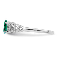 Sterling Silver Rhodium-plated Created Emerald & Diam. Ring