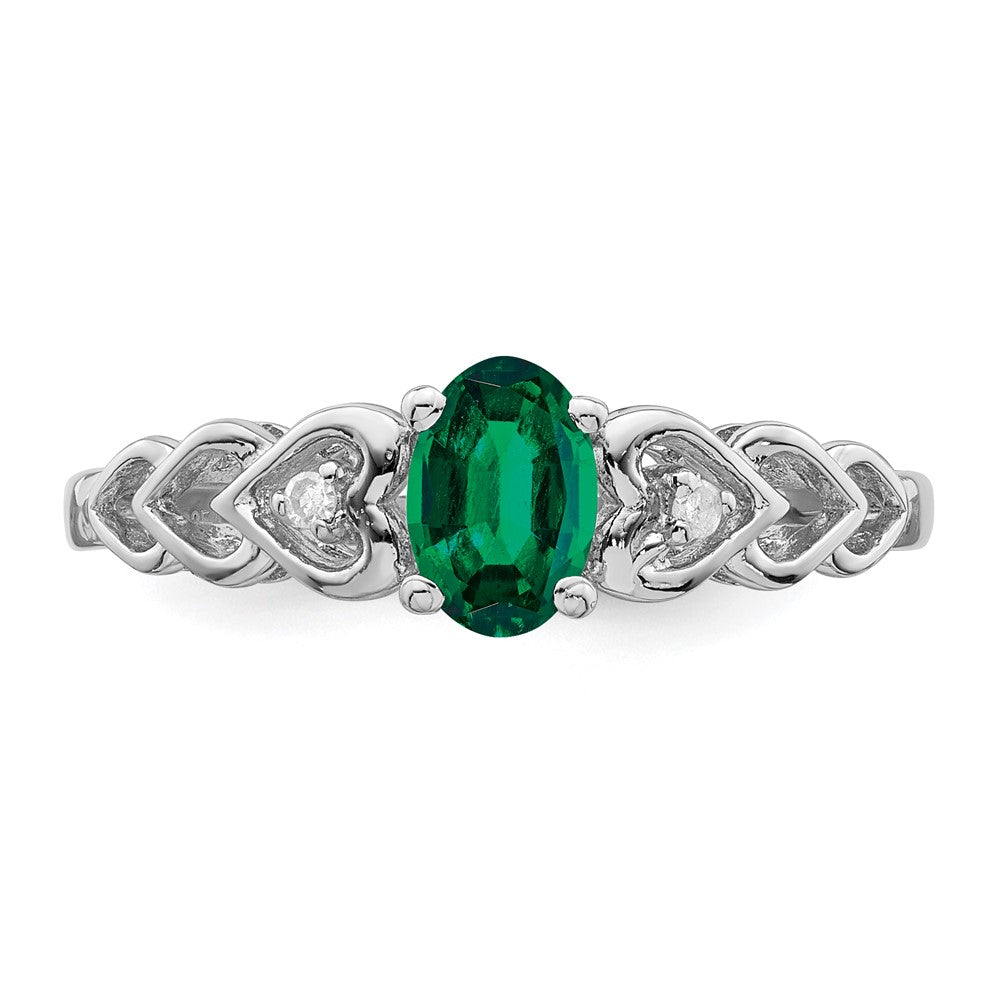 Sterling Silver Rhodium-plated Created Emerald & Diam. Ring