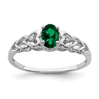 Sterling Silver Rhodium-plated Created Emerald & Diam. Ring