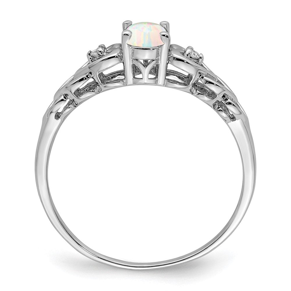 Sterling Silver Rhodium-plated Created Opal & Diam. Ring