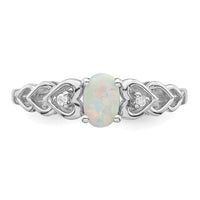 Sterling Silver Rhodium-plated Created Opal & Diam. Ring