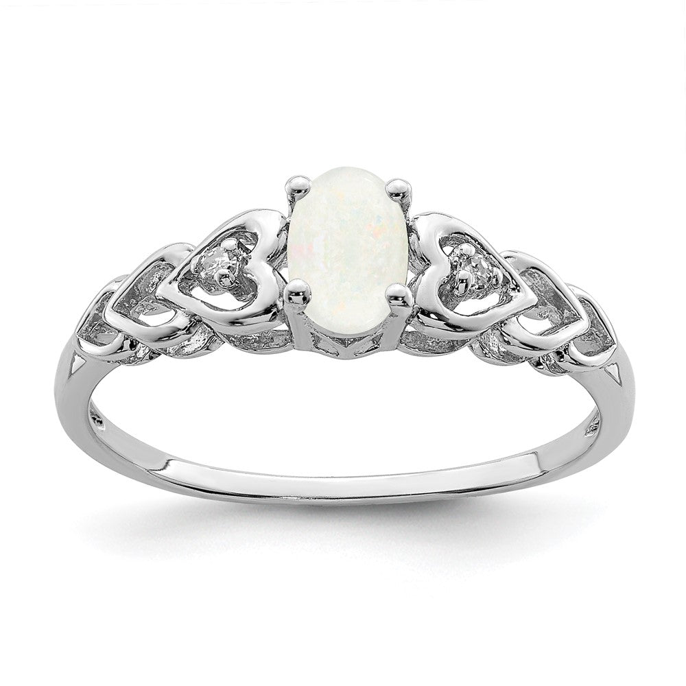 Sterling Silver Rhodium-plated Created Opal & Diam. Ring