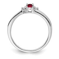 Sterling Silver Rhod-plated Created Ruby/Diamond Birthstone Ring