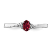 Sterling Silver Rhod-plated Created Ruby/Diamond Birthstone Ring