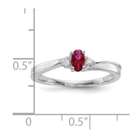 Sterling Silver Rhod-plated Created Ruby/Diamond Birthstone Ring
