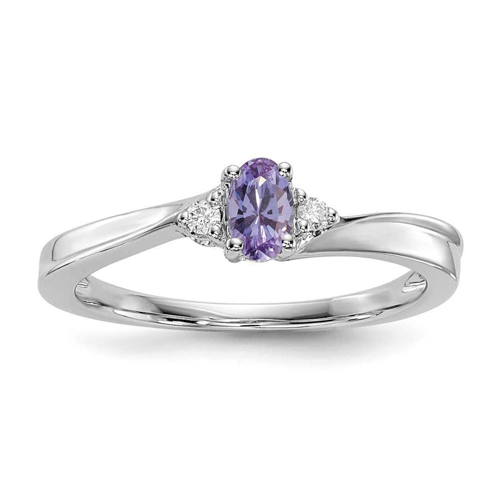 Sterling Silver Rhod-plated Created Alexandrite/Diamond Birthstone Ring