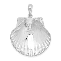 Sterling Silver Rhodium-plated Polished/Textured Scallop Shell Pendant
