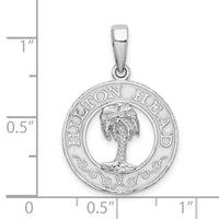 Sterling Silver Rhodium-plated Hilton Head w/Palm Tree Round Pendant