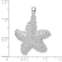 Sterling Silver Rhodium-plated Polished/Textured Starfish Pendant