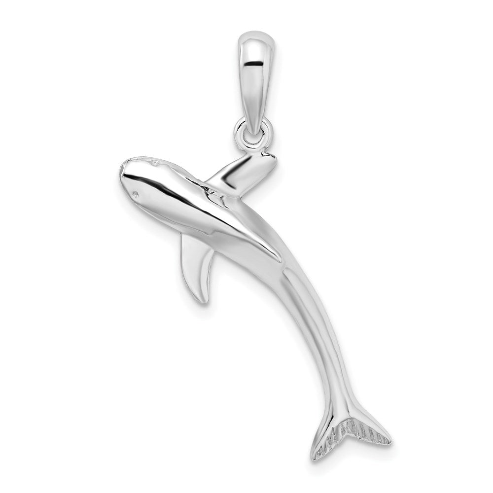 Sterling Silver Rhodium-plated Polished 3D Blue Shark Pendant