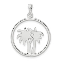 Sterling Silver Rhodium-plated Polished Double Palm Tree Circle Pendant